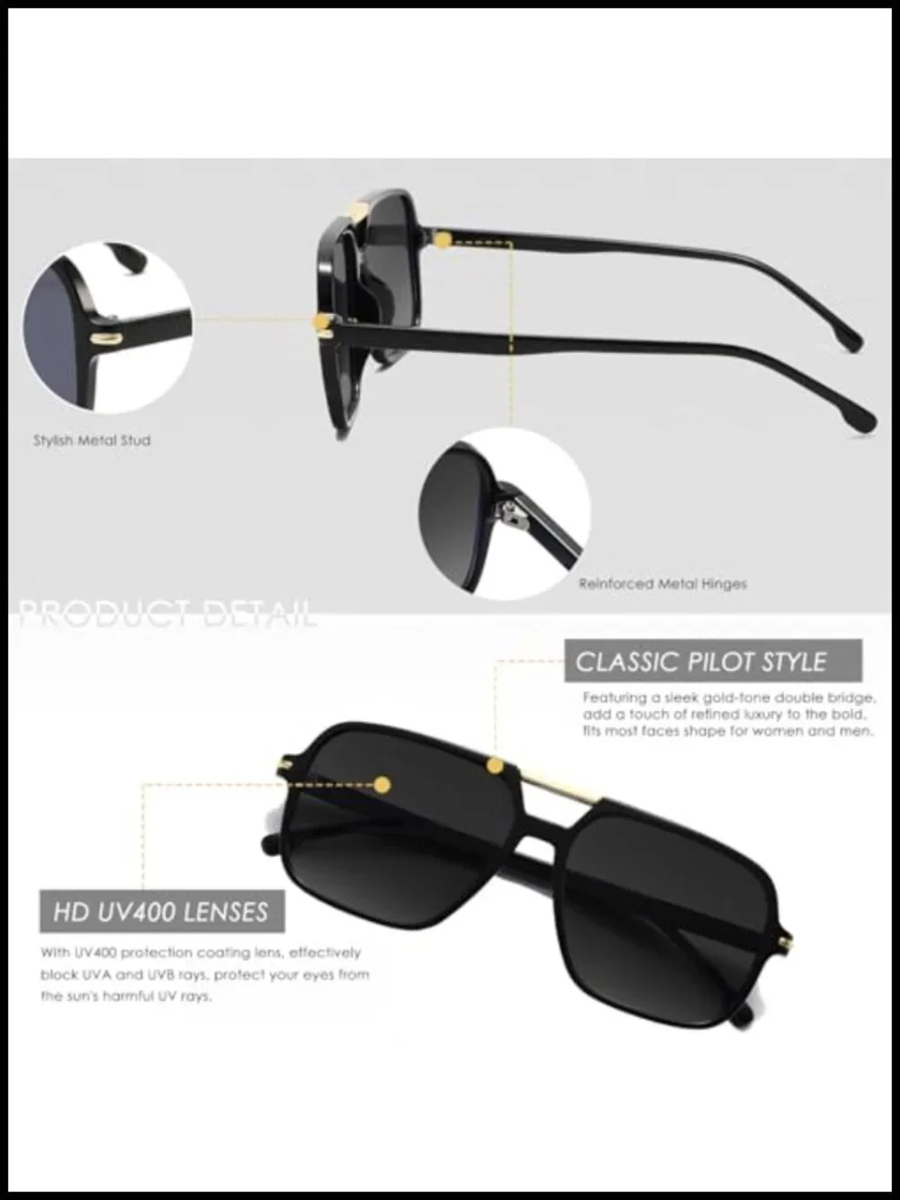 Oversized Double Bridge Pilot Sunglasses UV400 Unisex Retro Square Shades